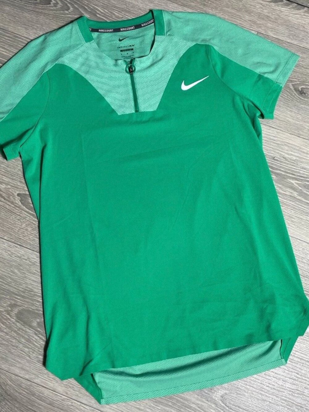 Nike Court Dri-fit ADV Slam Roland Garros Green Tennis Zip-Up Shirt - Med Slim